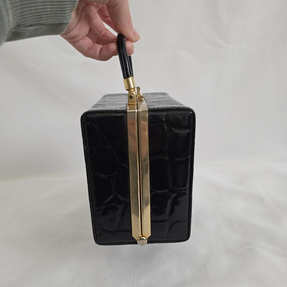 Vintage Mini Apothecary Pill Box Croc Print Handbag - Picture 2 of 9
